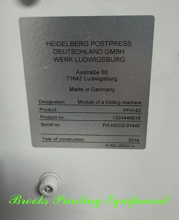 Used Heidelberg Stahl TH-82 Pallet Fed Folder, 2016
