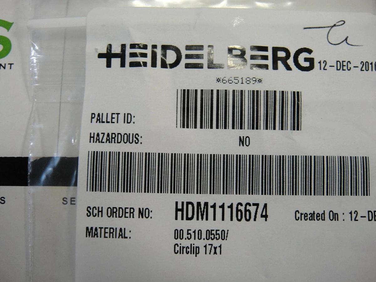 Used Heidelberg Circlip 17 x 1, Part #00.510.0550