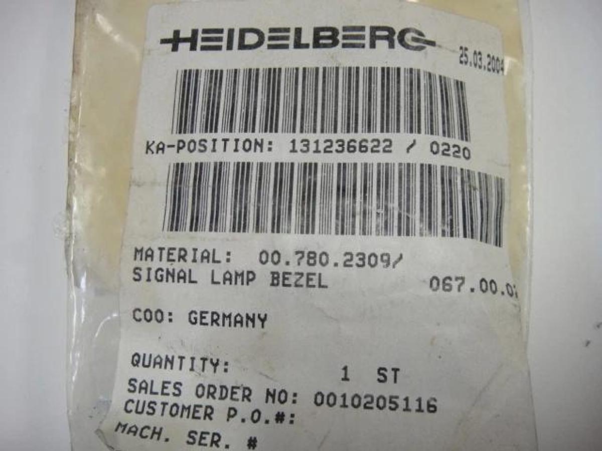 Used Heidelberg Signal Lamp Bezel, KA Position, Part #007802309