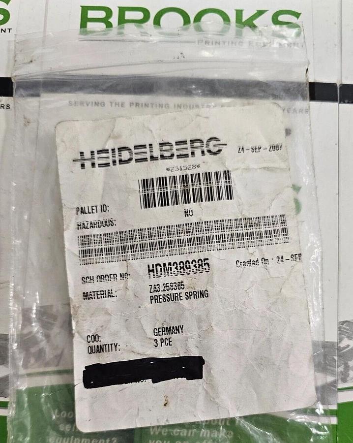 Used Heidelberg Pressure Spring, Part #ZA3.258385