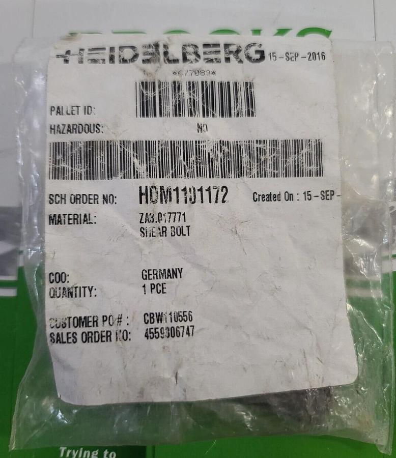 Heidelberg Shear Bolt, Part #ZA3.017771