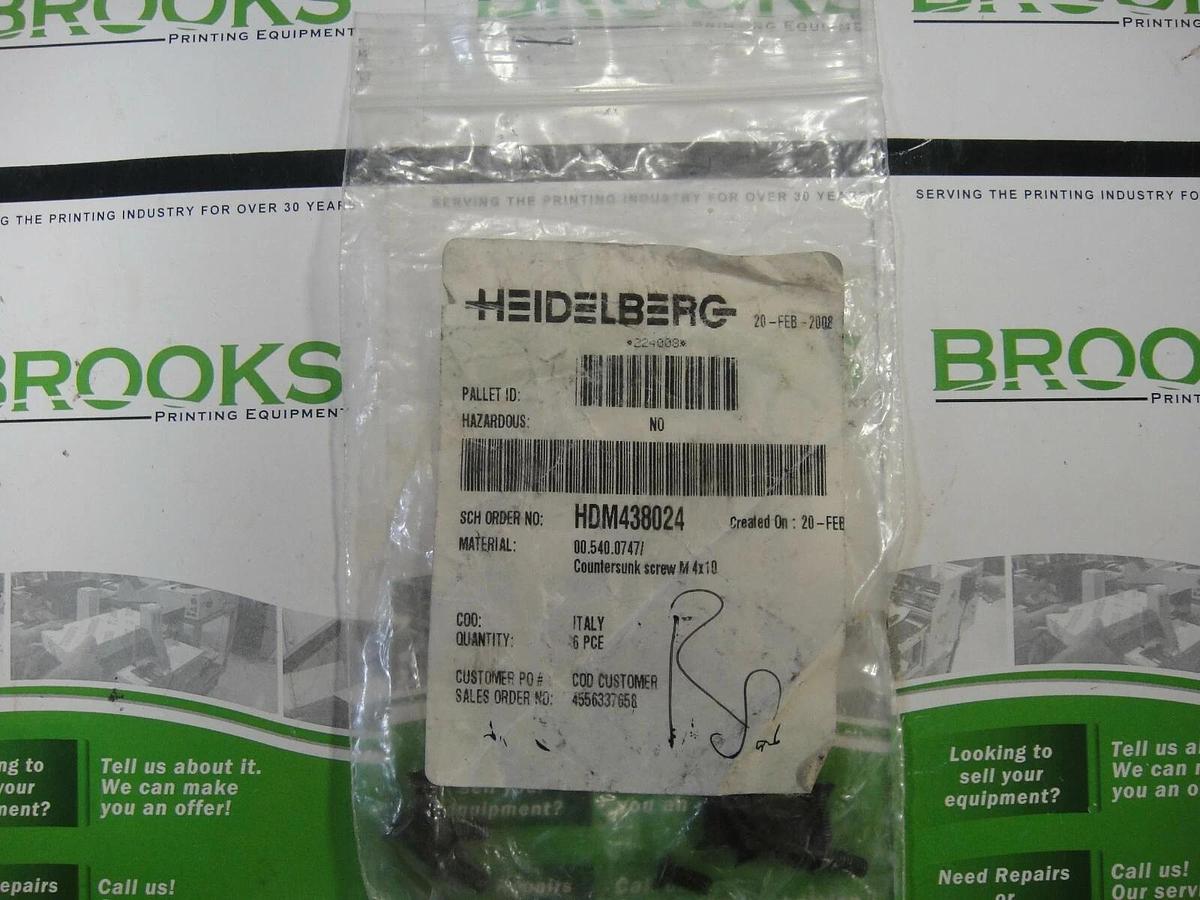 Heidelberg Counter Sunk Screw M 4 x 10 for Delivery, Part #HDM438024