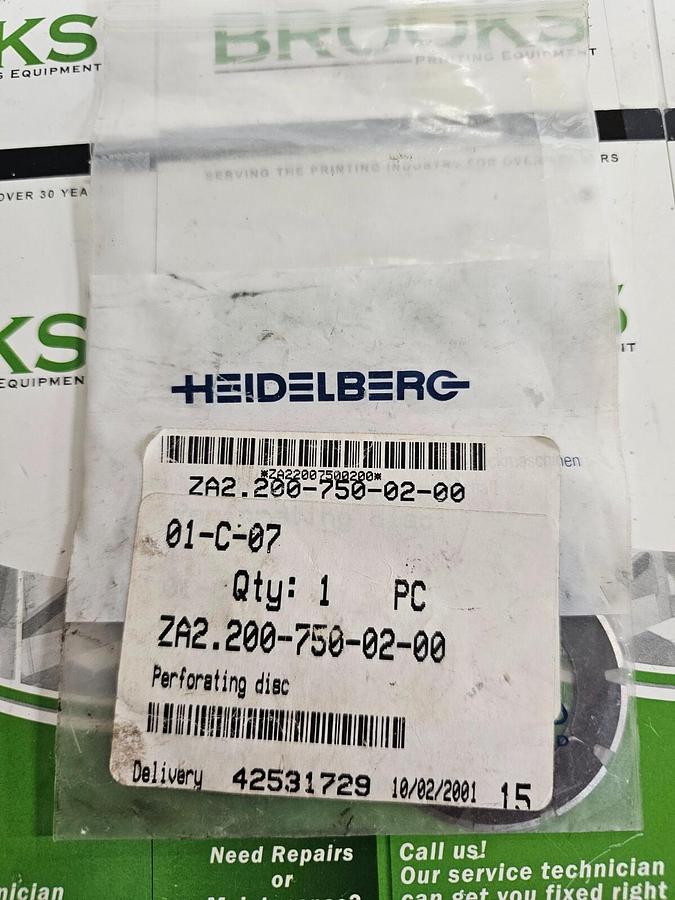 Used Heidelberg Perforating Disc, Part #ZA2.200-750-02-00
