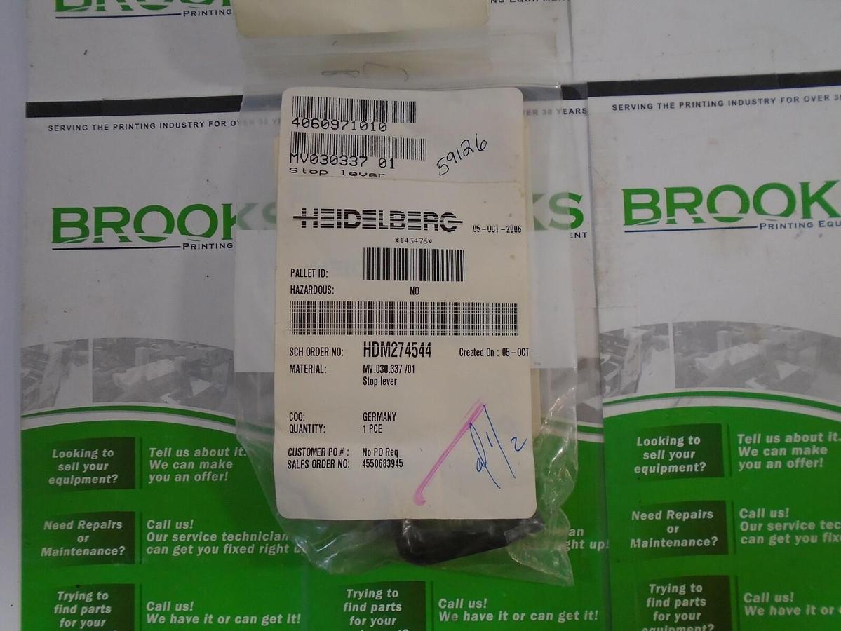 Used Heidelberg Stop Lever, Part #MV.030.337/01