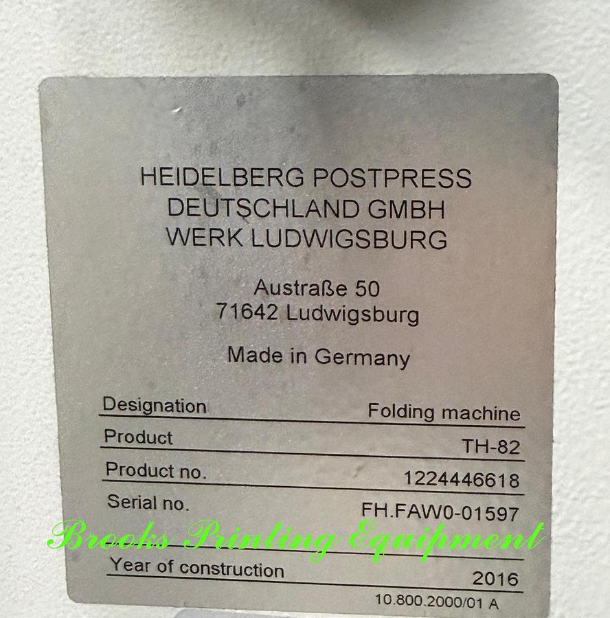 Used Heidelberg Stahl TH-82 Pallet Fed Folder, 2016