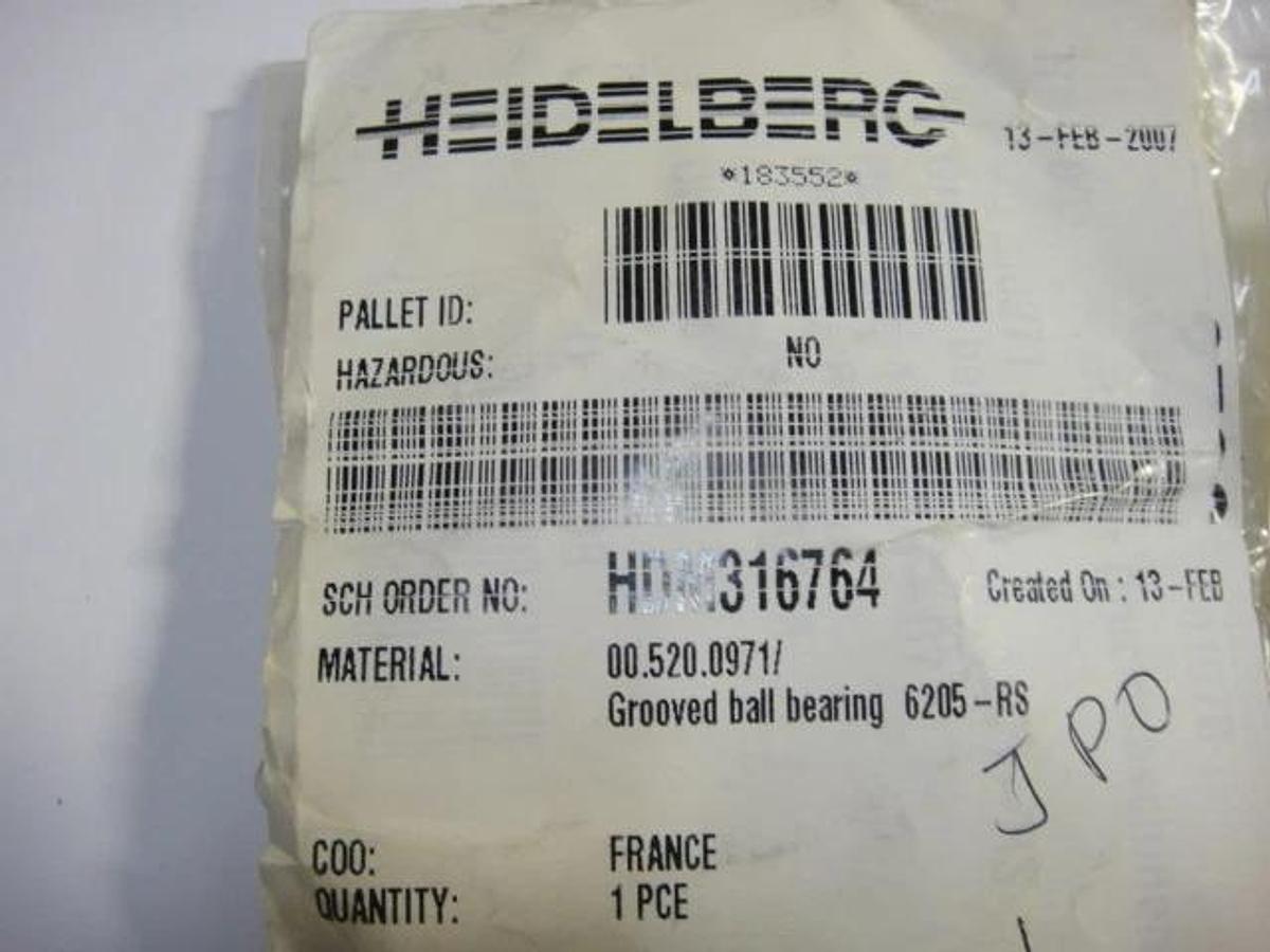 Heidelberg Grooved Ball Bearing, Part #00.520.0971