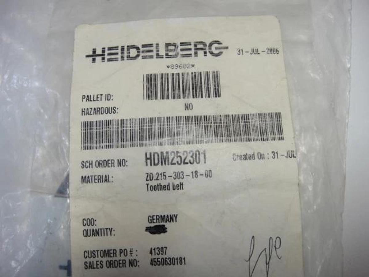 Used Heidelberg Toothed Belt, 34 1/2" L x 1/4" W, Part #HDM252301