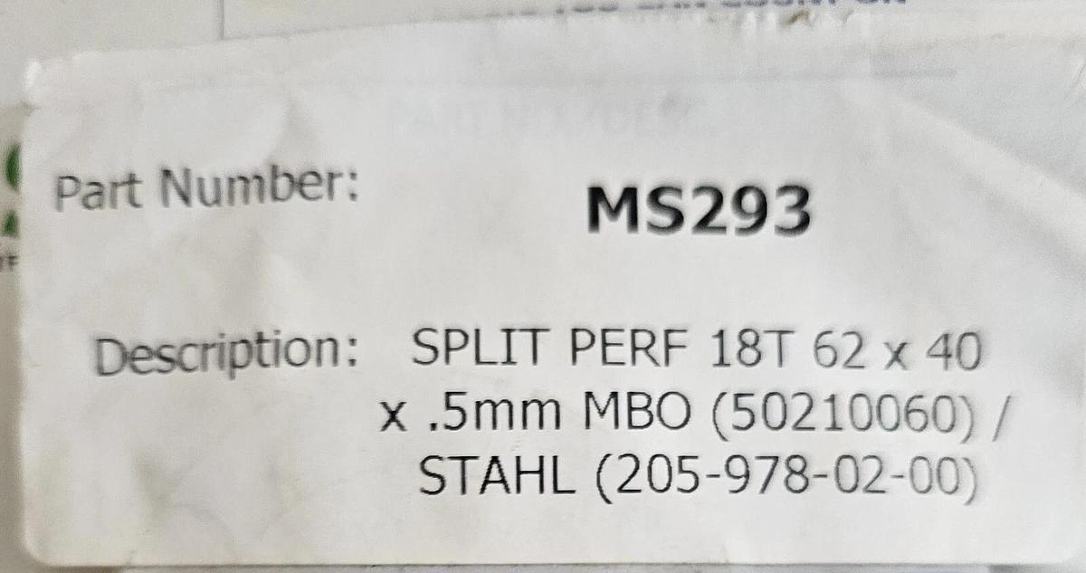 MBO/Stahl Split Perf 18T, Part #MS293