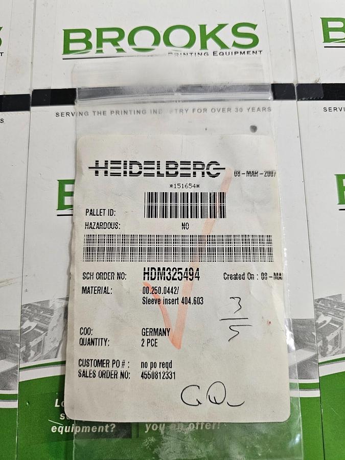 Used Heidelberg Sleeve Insert, Part #HDM325494