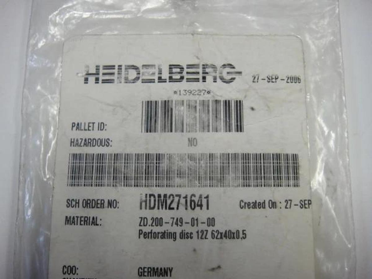 Used Heidelberg Perforating Disc, Part #HDM271641