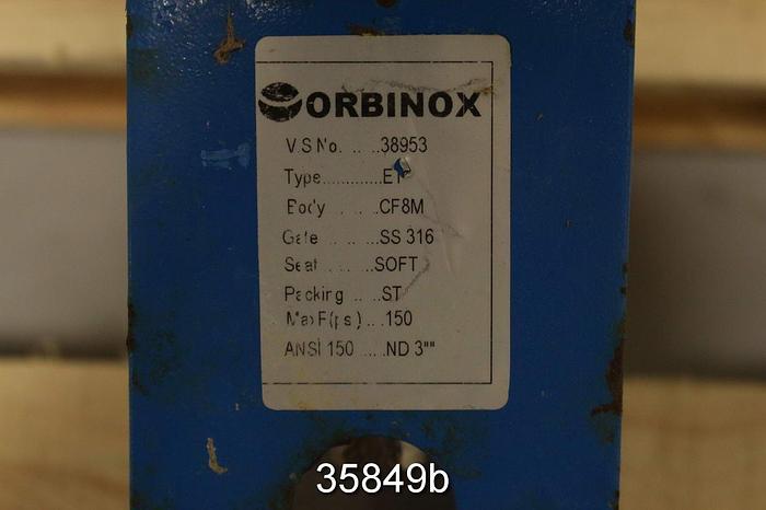 Used Orbinox 3" Hand Operated Knife Gate Valve #35849