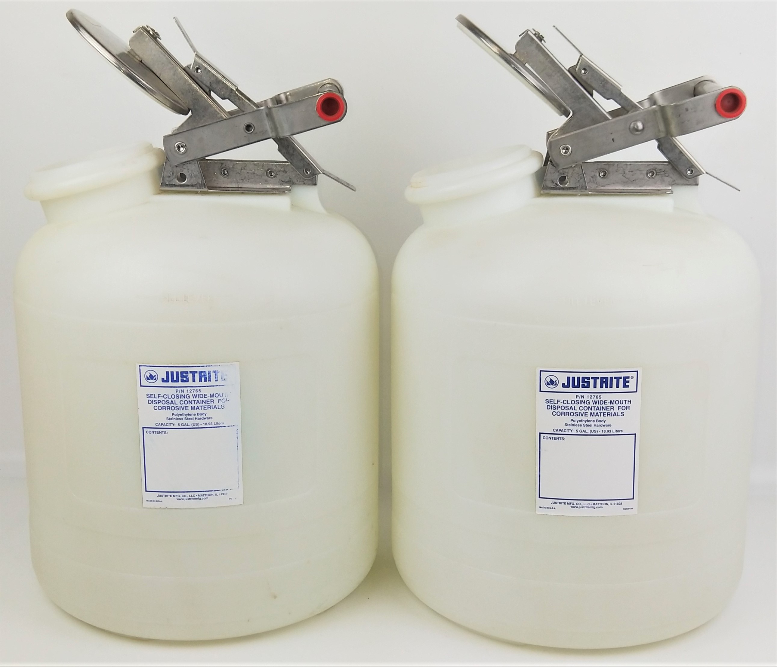 Used Justrite 12765 Self-Closing Wide Mouth Safety Container - 19L (5 Gallon)