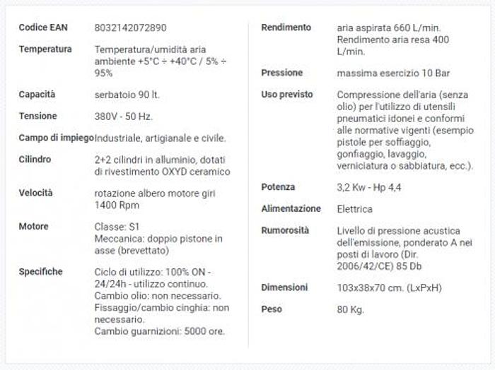 Compressore industriale GENTILIN COMPACT AIR EK660/100