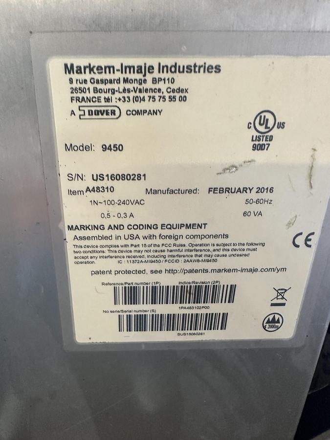 Used Markem-Imaje Ink Jet Coder M#9450