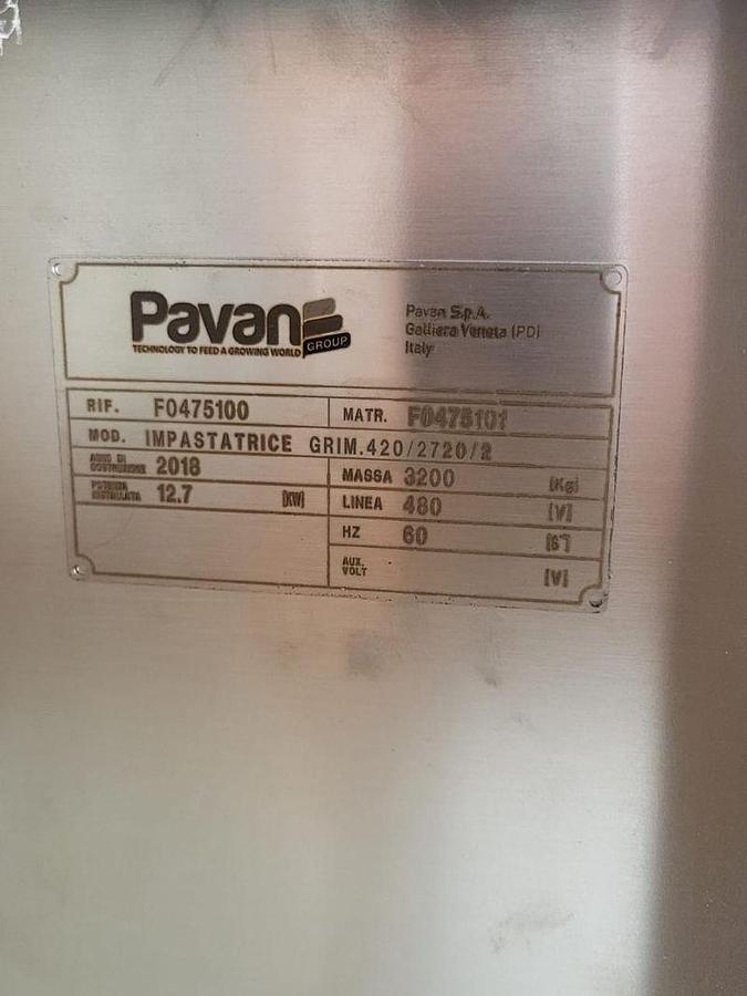 Used Pavan Continuous Mixer Model: IMPASTATRICE GRIM.420 /2720/2