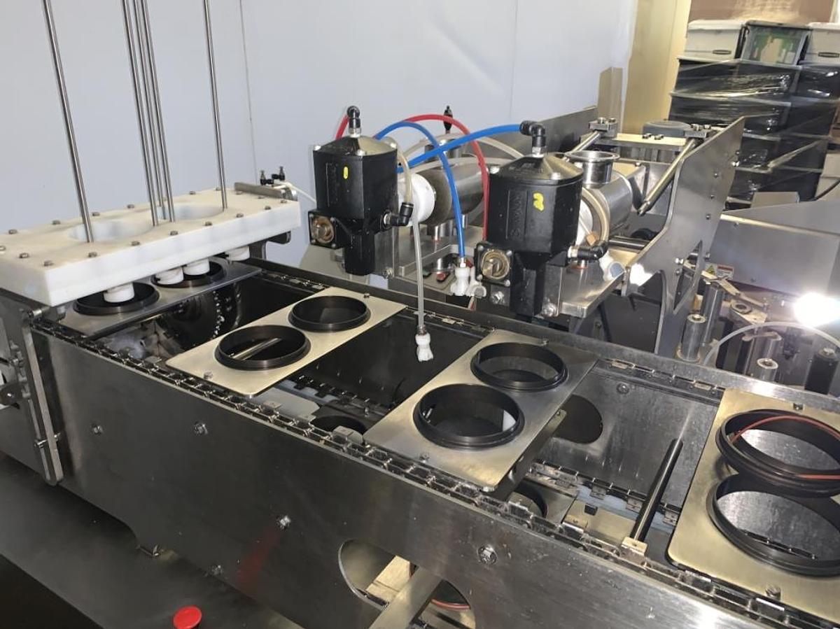 Used PacTec Model PT2S Inline S/S Dual Lane Cup Filler and Sealer
