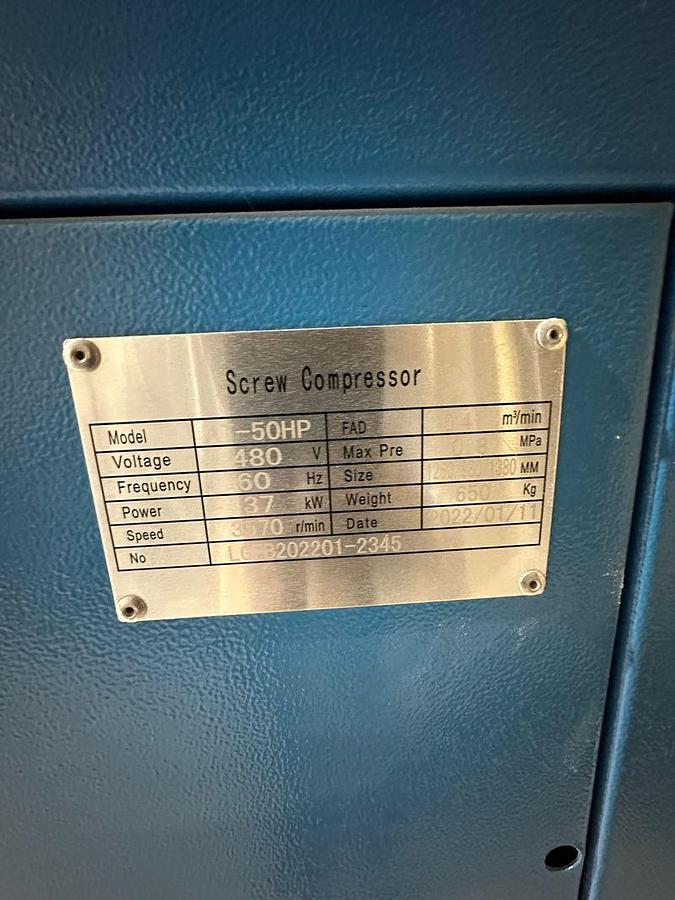Used Airtec 50hp Compressor and Dryer 50hp.