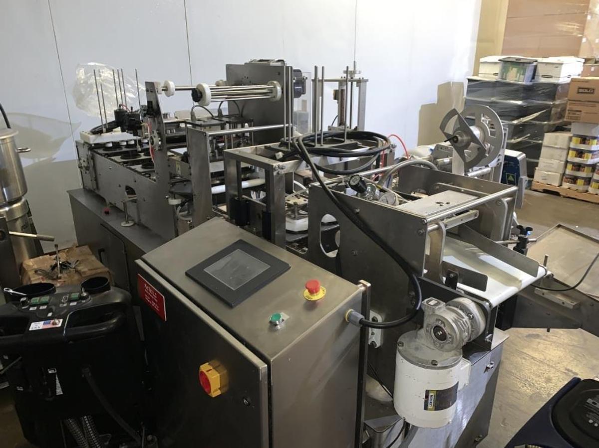 Used PacTec Model PT2S Inline S/S Dual Lane Cup Filler and Sealer