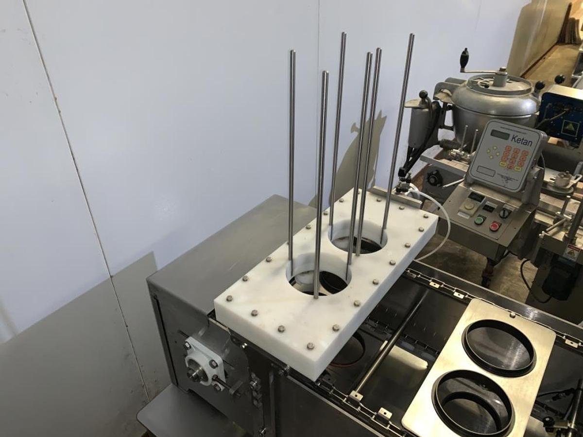 Used PacTec Model PT2S Inline S/S Dual Lane Cup Filler and Sealer