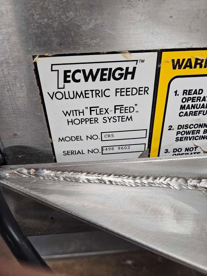 Used TECWEIGH SS VOLUMETRIC FEEDER & SEASONING TUMBLER