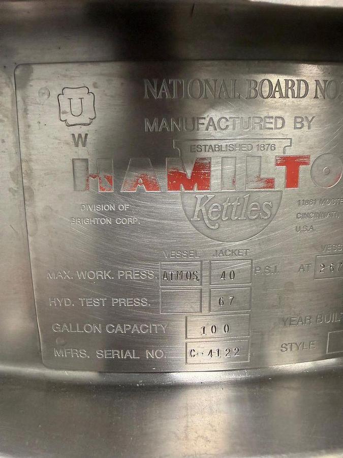 Used Hamilton Kettle 100 Gallon