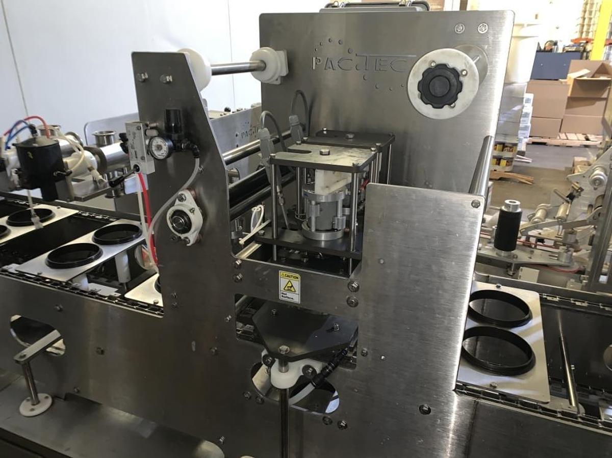 Used PacTec Model PT2S Inline S/S Dual Lane Cup Filler and Sealer