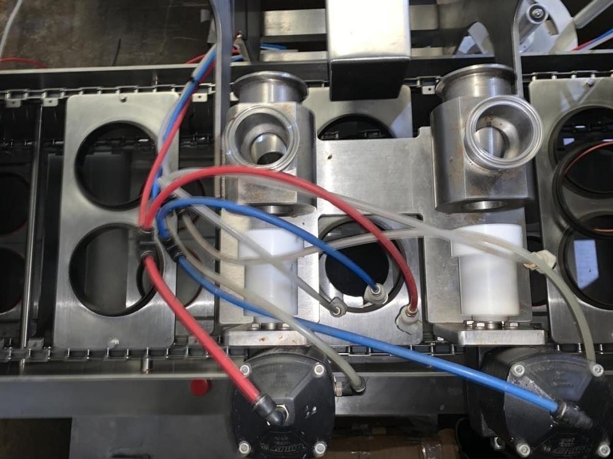 Used PacTec Model PT2S Inline S/S Dual Lane Cup Filler and Sealer