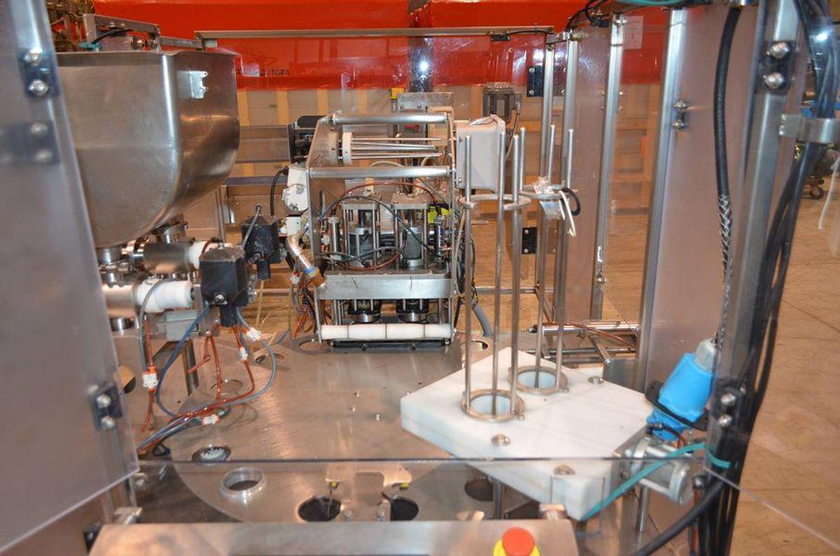 Used PacTec Model PTR6X2S Double Head Rotary Cup Filler with Sealer