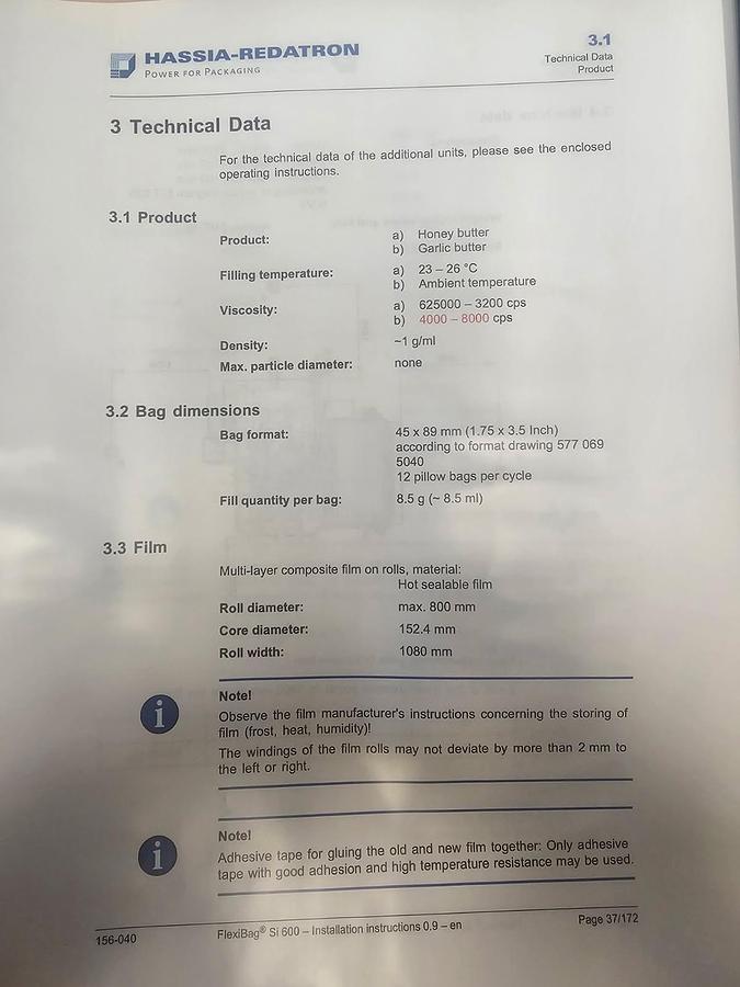 Used Hassia-Redatron FlexiBag SI 600