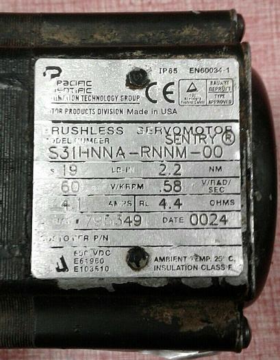 Used PACIFIC SCIENTIFIC S31HNNA-RNNM-00 SENTRY SERVO MOTOR UPS RED