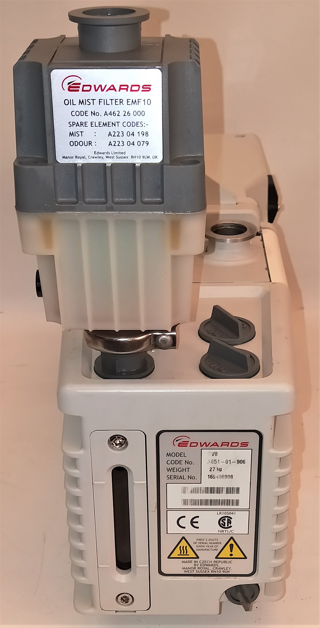 New open box (1500) Edwards RV8 Rotary Vacuum Pump with EMF10 Oil Mist