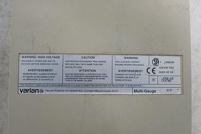 Used Varian LR88590 L8350-320 Multi-Gauge Vacuum Gauge Controller w/ Cables Type 0531
