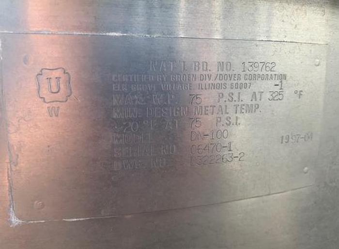 Used 100 Gallon Groen Jacketed Tilting Steam Kettle