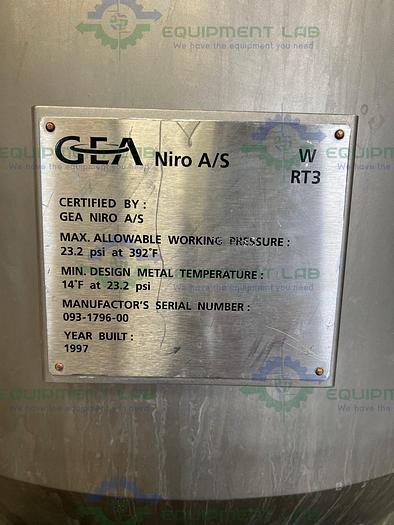 Used GEA  Niro A/S Sprey Dryer Chamber 300 Liter 23 PSIG