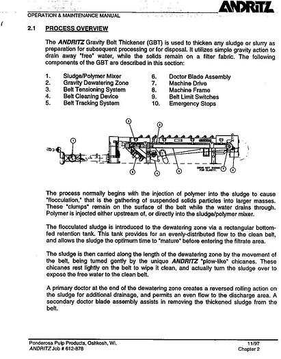 Used Andritz  Gravity Table/Thickener, 1.0 Meter, Left Hand #21379