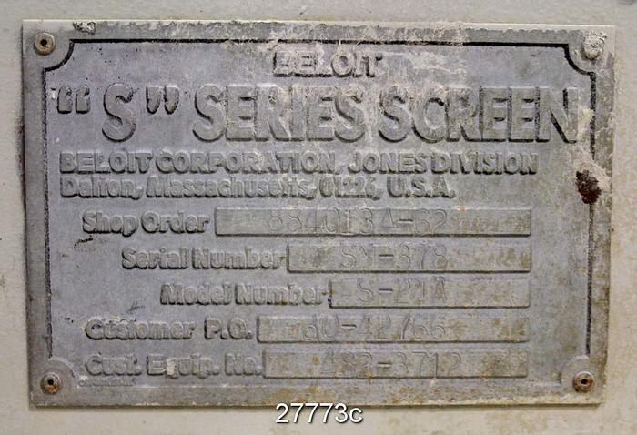 Used Beloit MDS24A Beloit Horizontal Pressure Screen, Model Mds24A, #27773