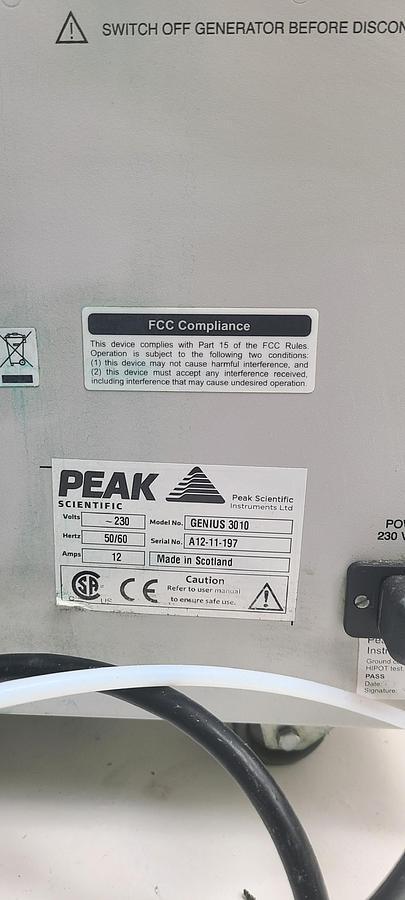 Used Peak Scientific Genius 3020 Nitrogen Gas LC/MS Generator