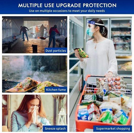 Full Protective Face Shield With Safety Guard Visor, HD Clear Film Pack of 2 Shields