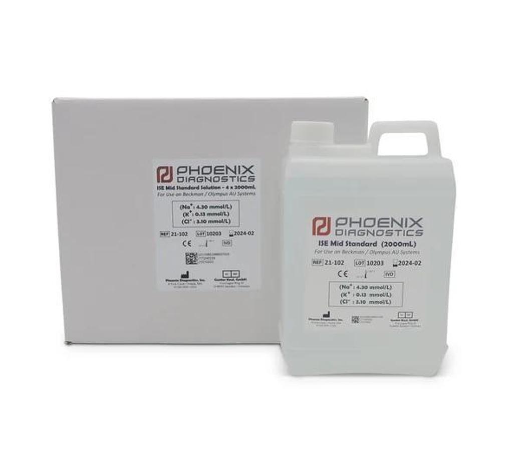 ISE Mid Standard Solution 4 X 2000mL from Phoenix Diagnostics for Beckman Coulter AU Systems PN:IDE-21-102