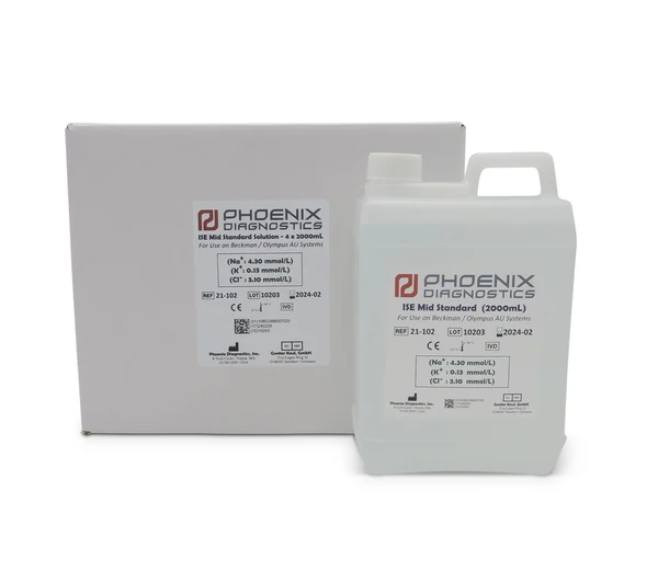 ISE Mid Standard Solution 4 X 2000mL from Phoenix Diagnostics for Beckman Coulter AU Systems PN:IDE-21-102