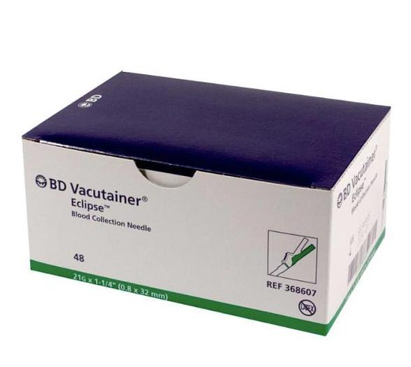 Agujas de seguridad múltiples para recolección de sangre BD Vacutainer Eclipse de 21 g, 48/caja