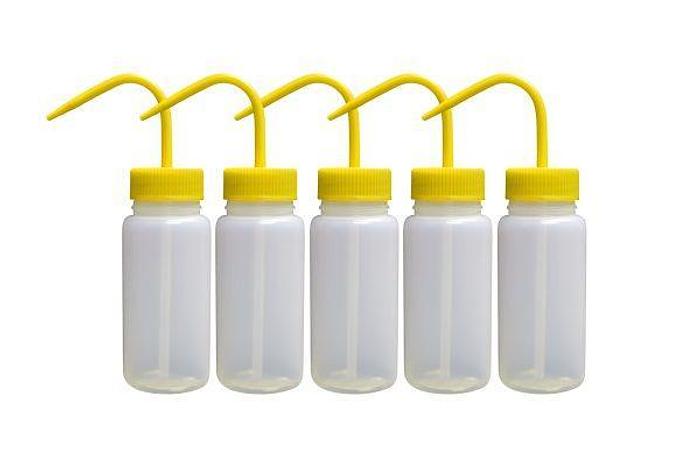 Botellas de lavado de LDPE Globe Scientific, 1000 ml (32 onzas), para prepararlas usted mismo (paquetes vacíos, amarillos)