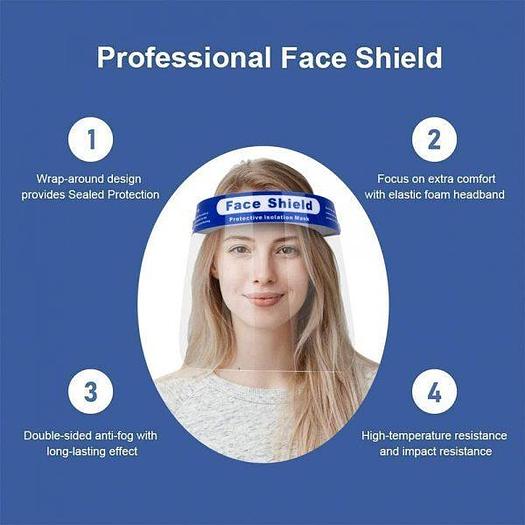 Full Protective Face Shield With Safety Guard Visor, HD Clear Film Pack of 2 Shields