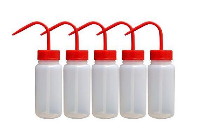 Botellas de lavado de LDPE Globe Scientific, 250 ml (8 onzas), para prepararlas usted mismo (paquetes vacíos, rojos)