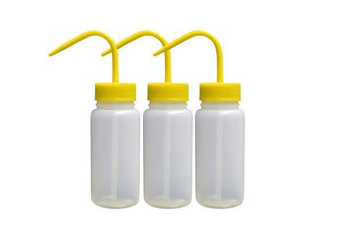 Botellas de lavado de LDPE Globe Scientific, 1000 ml (32 onzas), para prepararlas usted mismo (paquetes vacíos, amarillos)