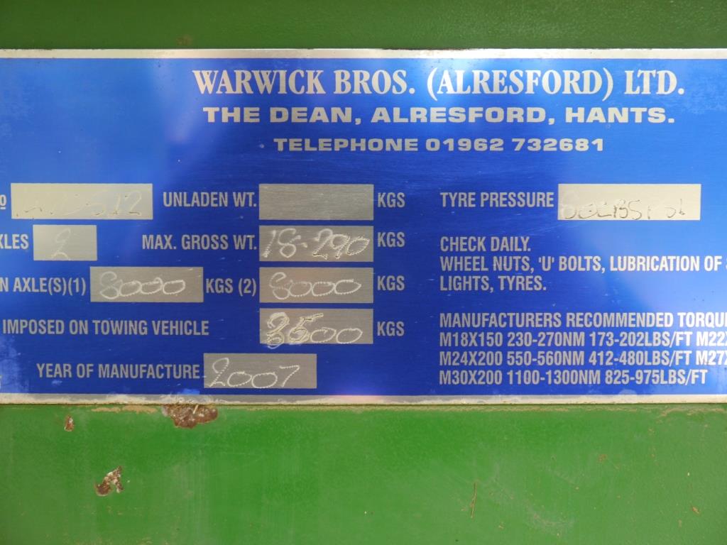 Used Warwick 14 Ton Trailer