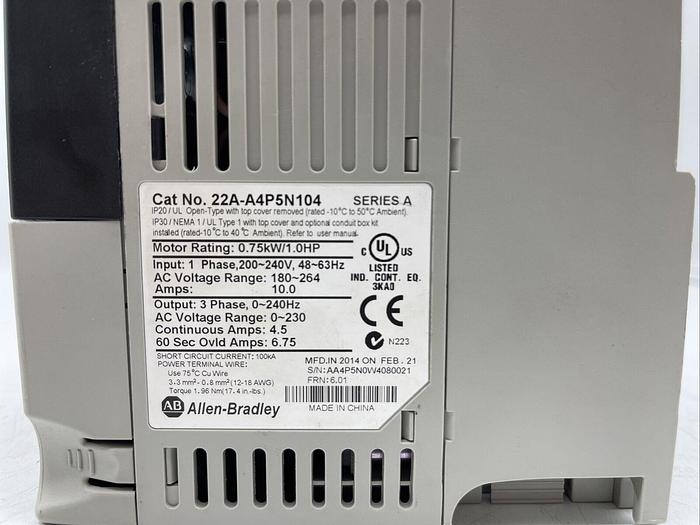 Used Allen Bradley 22A-A4P5N104 Ser A 1HP SAME DAY SHIPPING!