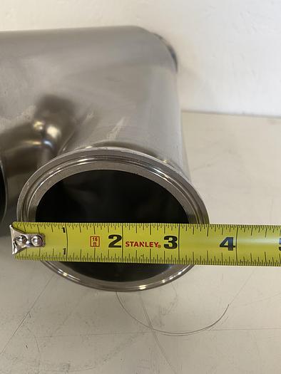 Used Stainless Steel Tri-Clamp Lateral Reducer w/ 2 3" Sanitary Fittings & 1 5" OD