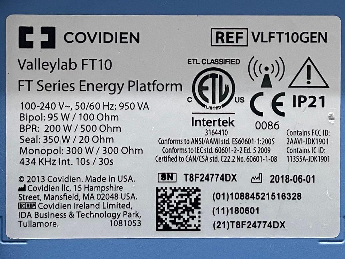 Used COVIDIEN Valleylab FT10 YOM: 2018 Includes Smoke Evacuator YOM: 2018 Monopolar and Bipolar Foot switch Electrosurgical Unit