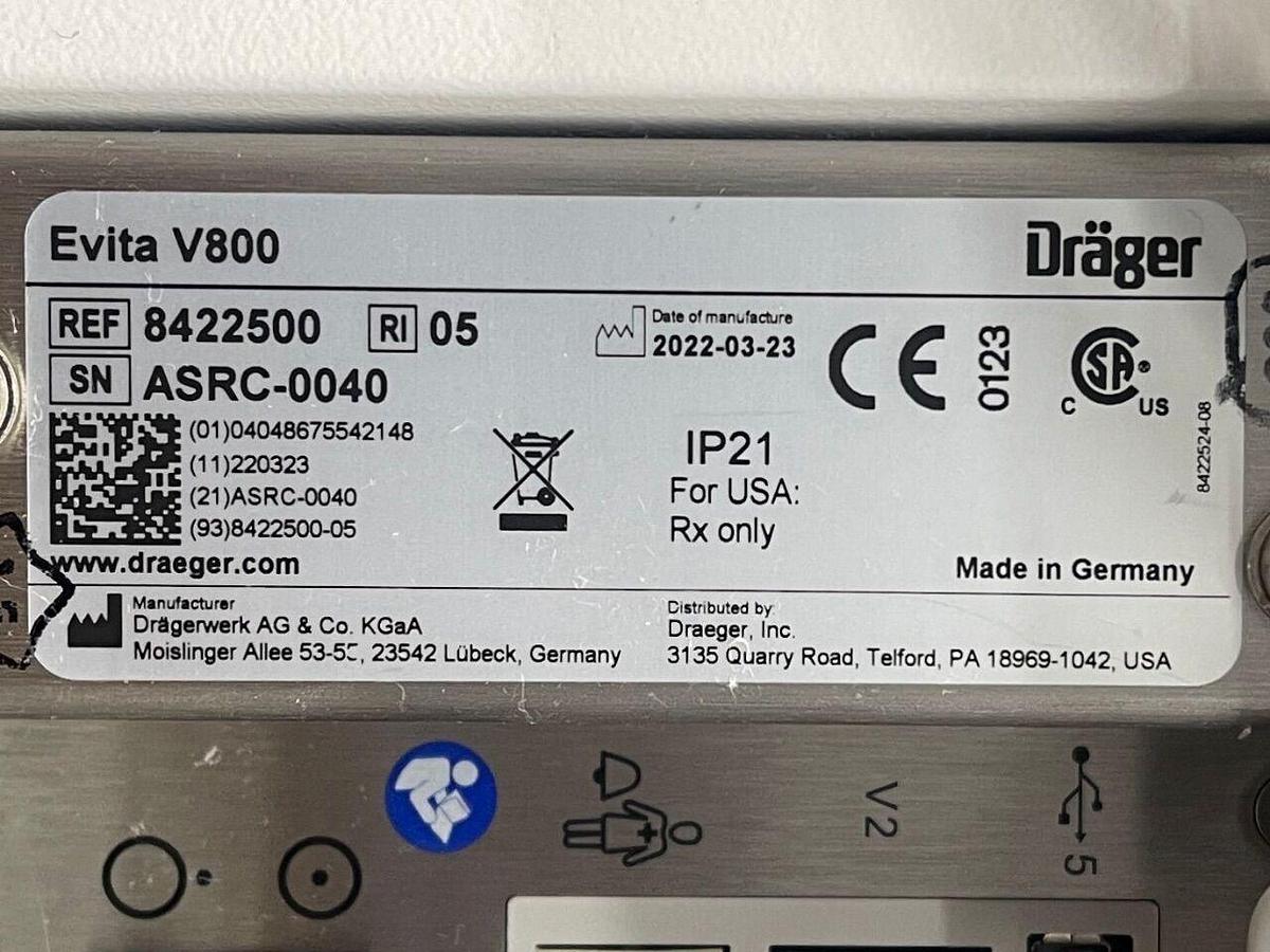 Used DRAEGER Dräger Evita V800 Ventilator YOM